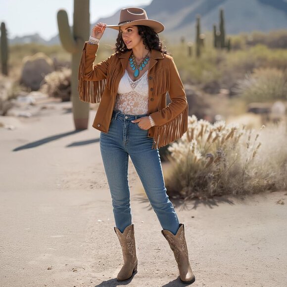 Women Camel Faux Leather Snip Toe Chunky Block Heel Embroidered Western Boot - Picture 3 of 5